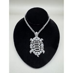 Vintage L. Razza Articulating Turtle Boho Pewter Pendant Necklace
